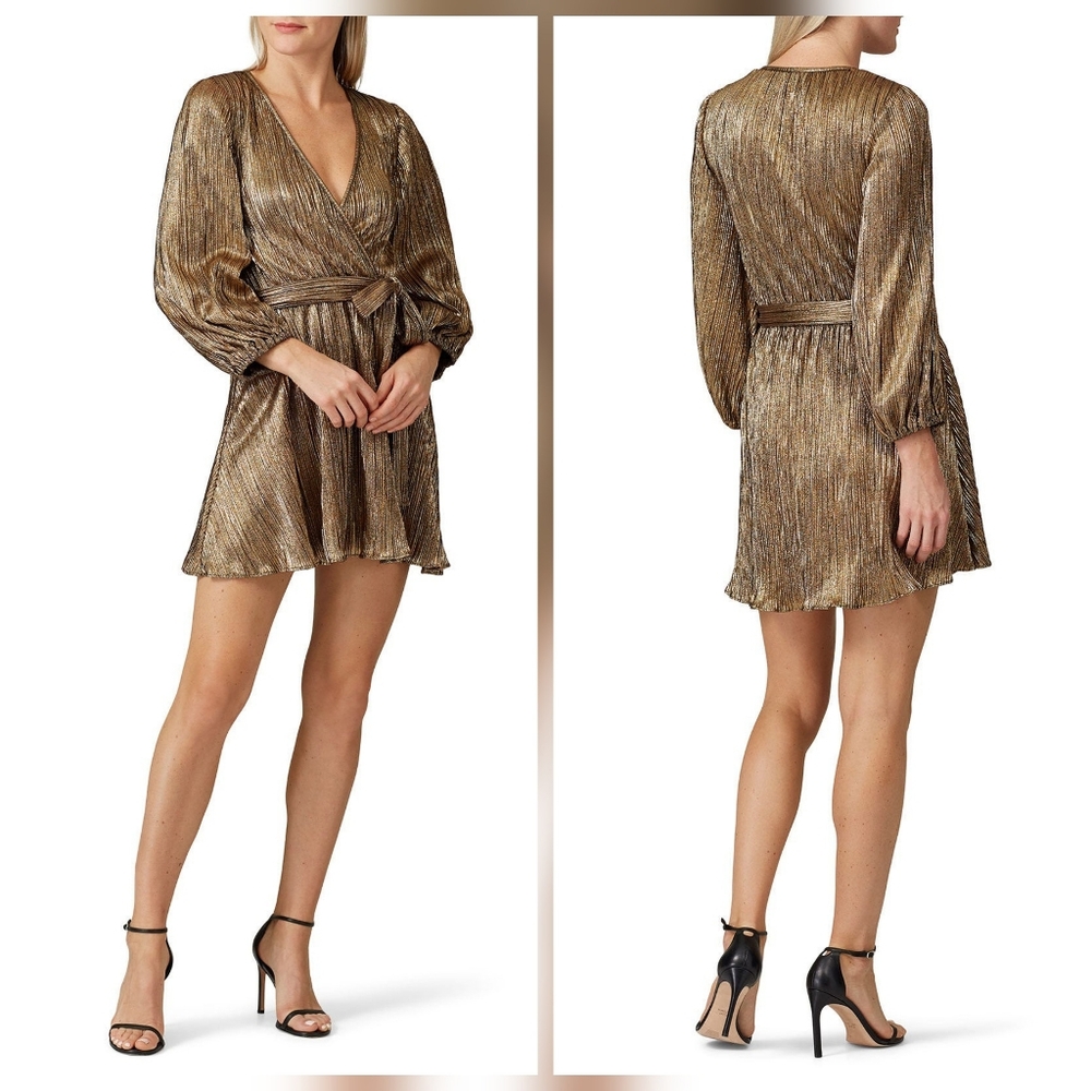 Bardot Belissa Pleat Dress Long sleeves V-neckline Size 8